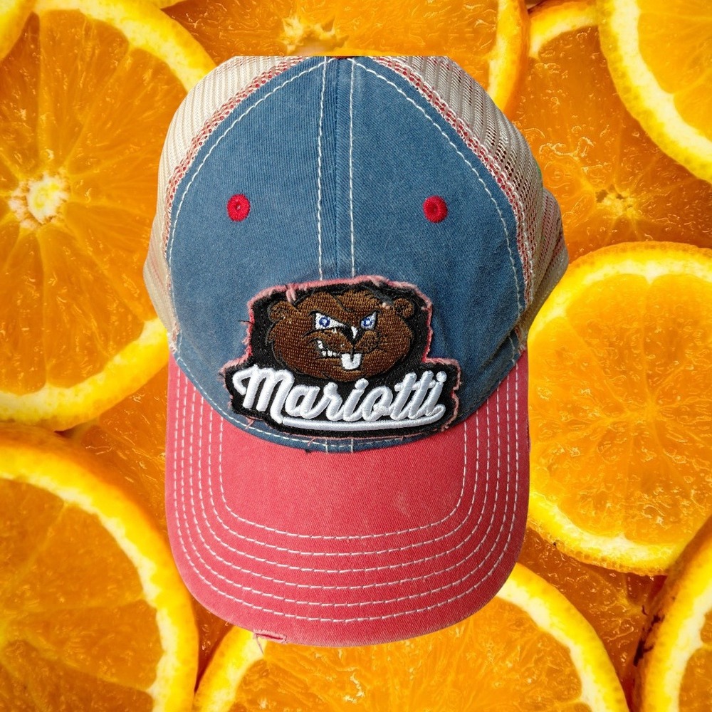 Mariotti Beaver Graphic Trucker Hat Blue Red Mesh Snapback‎ Mens